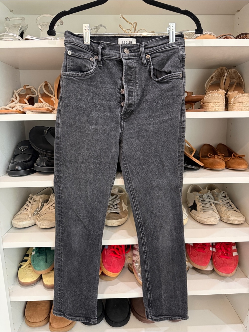 Agolde women’s Charcoal Riley Slim Straight Jeans